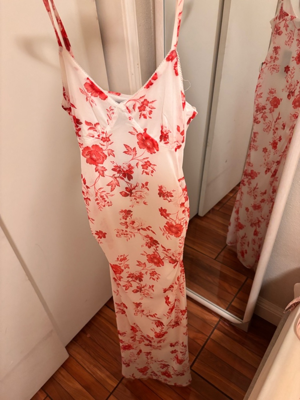 Streetwear Society Cream Maxi Slip Dress with Red Floral Print